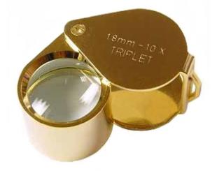 Лупа - триплет  10х круглая золотая в металлическом корпусе, d-18мм